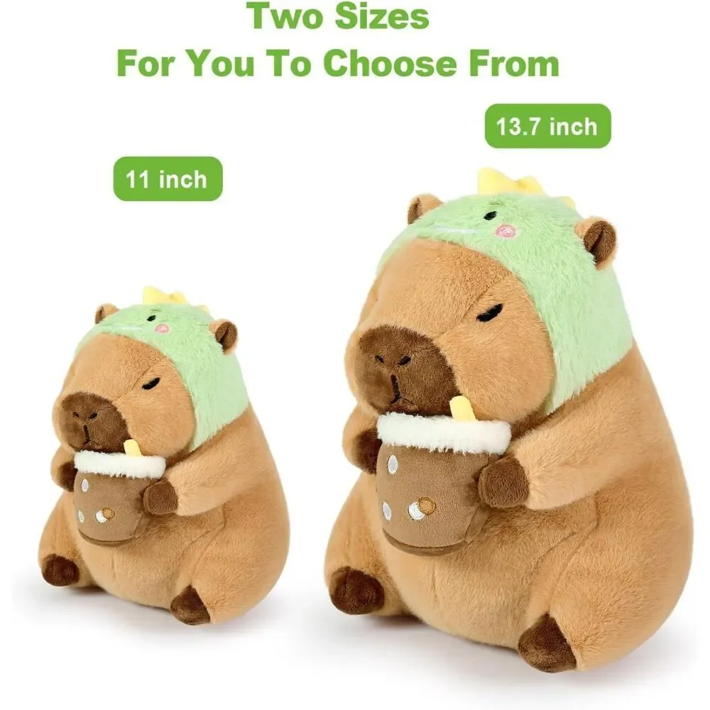 13.7 inch Ditucu Capybara Plush Drinking Milk Tea With Wearable Toast Headgear